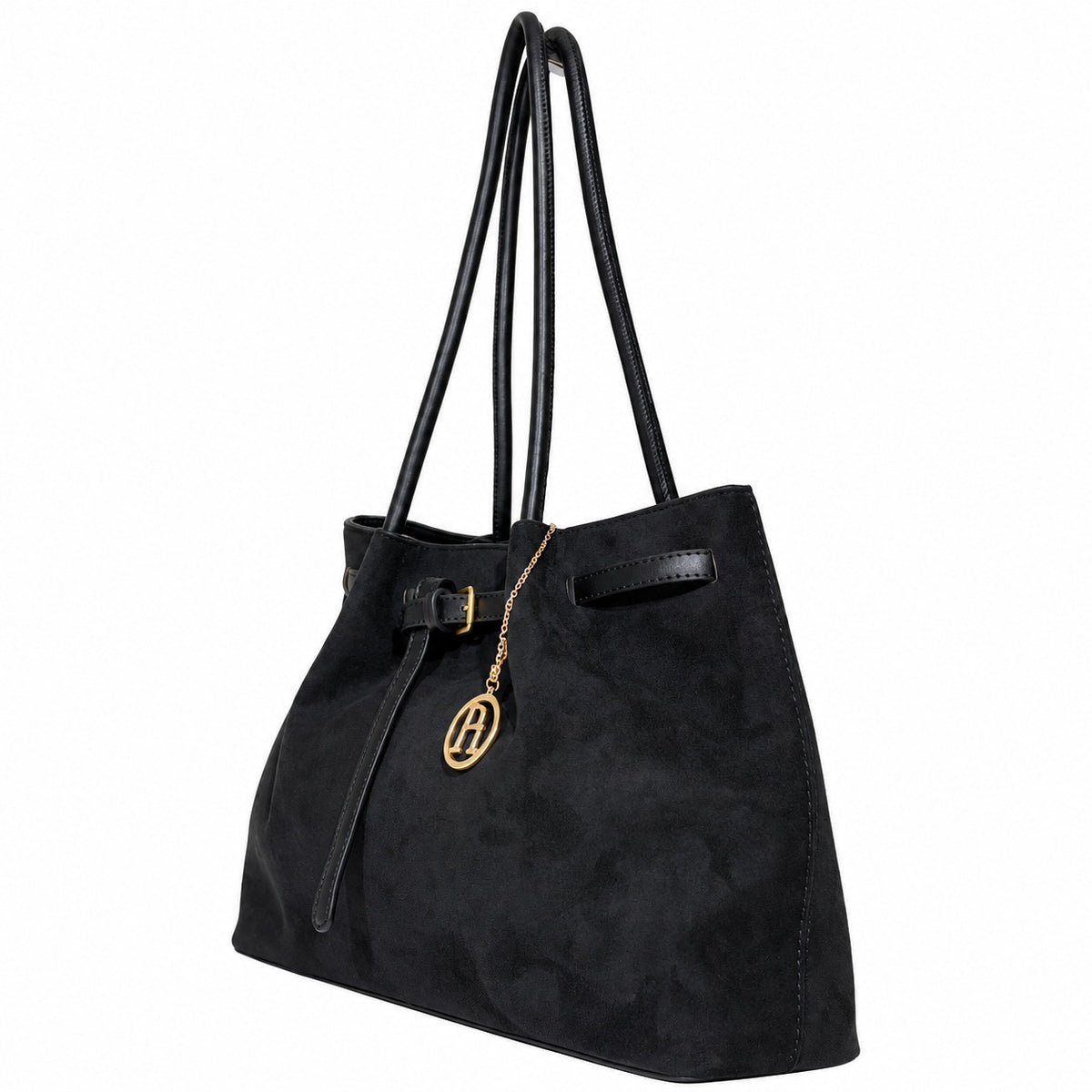 GINA – Elegante Handtasche in weicher Nubuk-Optik in schwarz