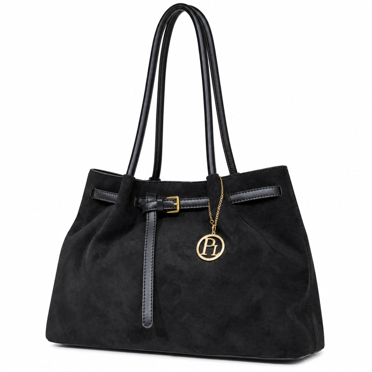 GINA – Elegante Handtasche in weicher Nubuk-Optik in schwarz