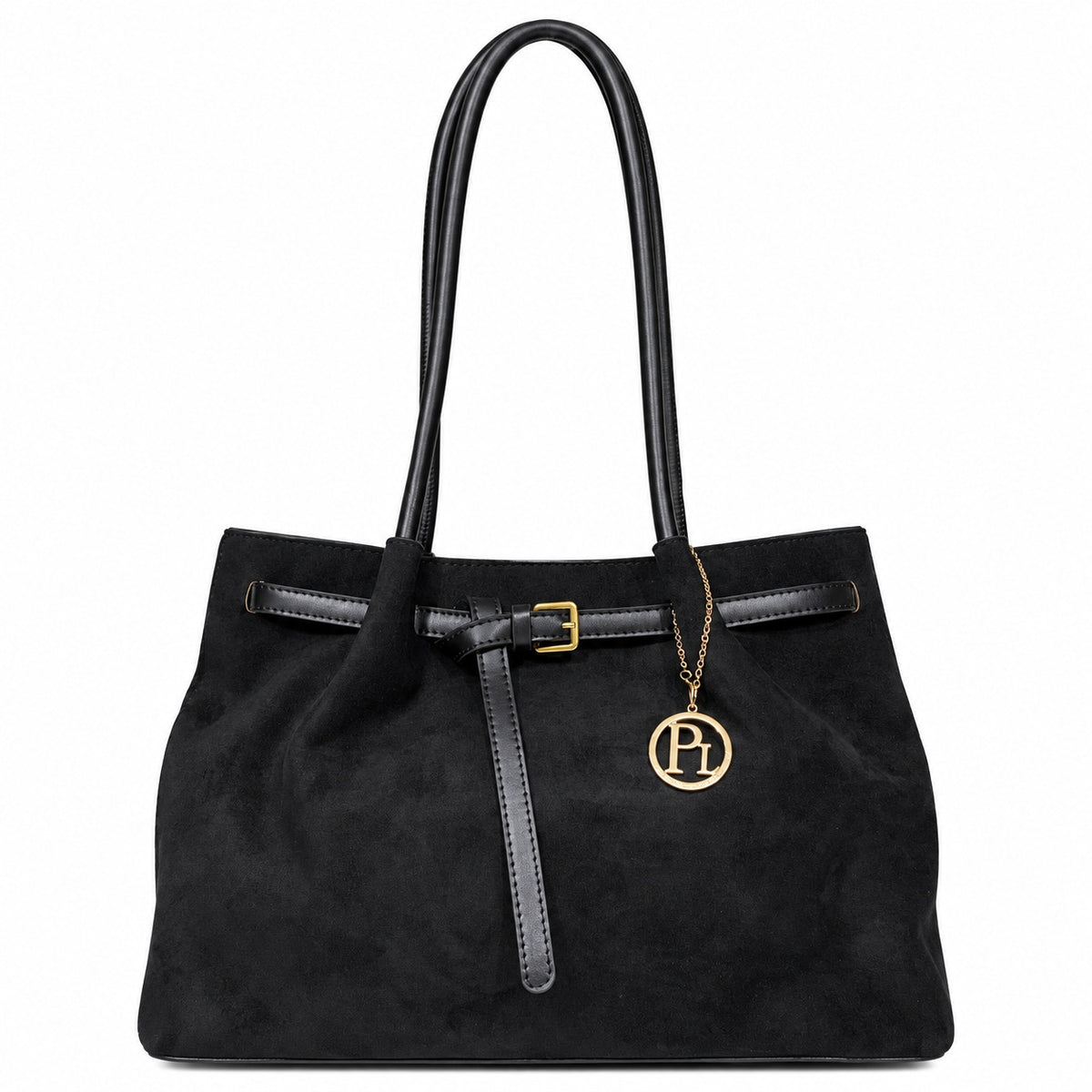 GINA – Elegante Handtasche in weicher Nubuk-Optik in schwarz